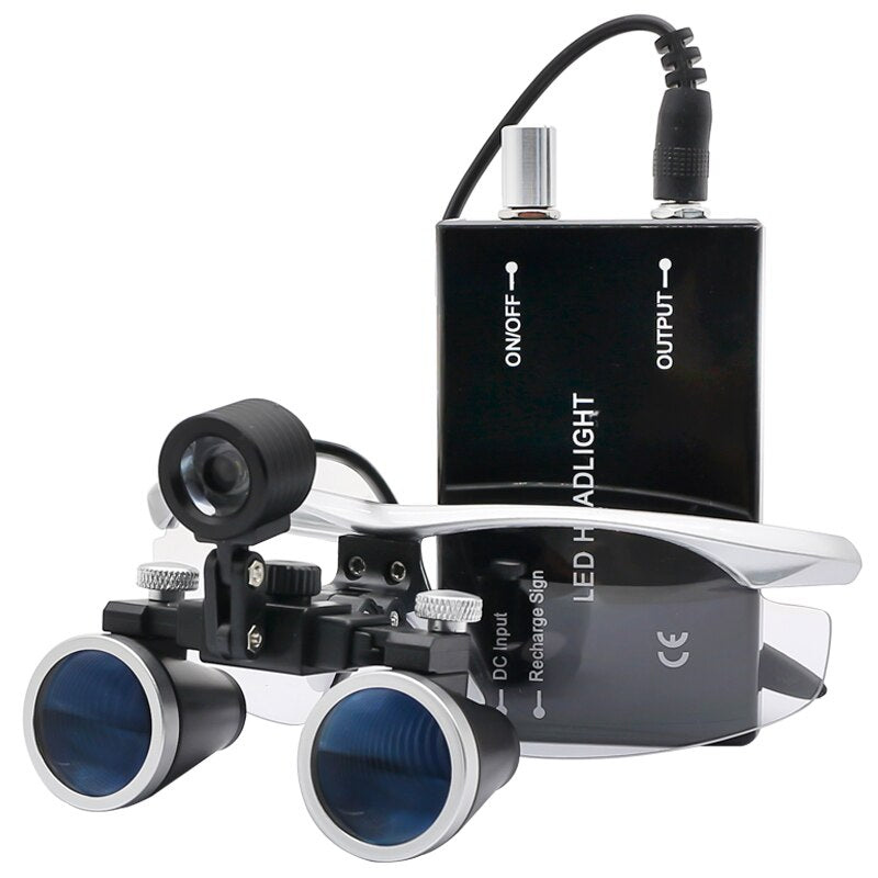 OptiDent - Chirurgisches Dentallupen Set mit einstellbarer Vergrößerung und LED Stirnlampe