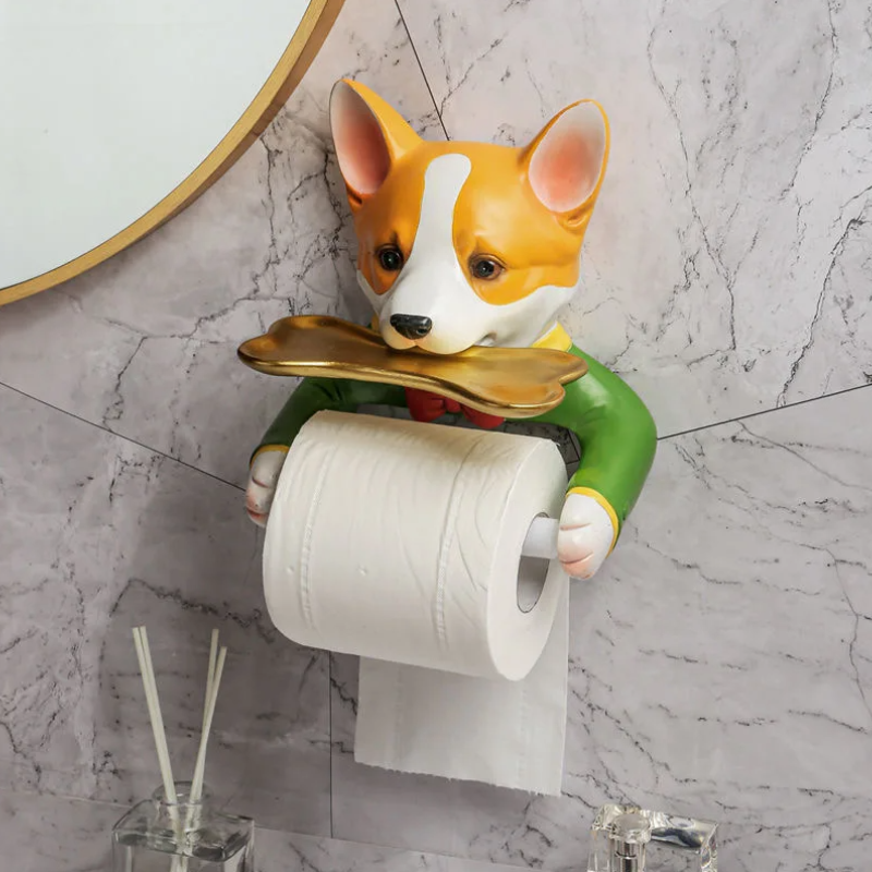 Rollover – Toilettenpapierhalter in Hundeform mit Ablage für die Badezimmerdekoration