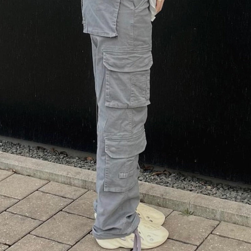 Pauline – Locker geschnittene Cargohose mit hoher Taille Knopf und mehreren Taschen