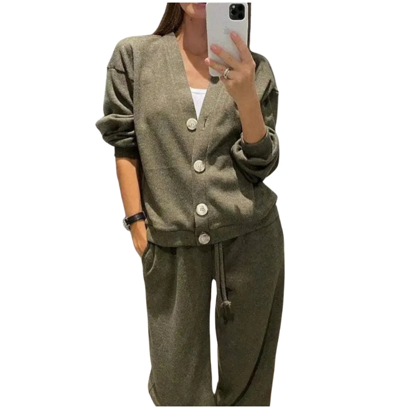 Bertha - Zweiteiliges Set aus langärmeliger Strickjacke und Hose mit Kordelzug
