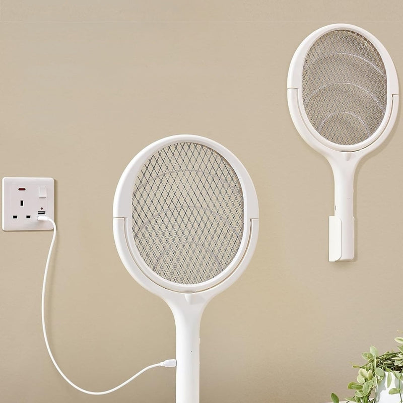 BuzzEase - Wiederaufladbare elektrische Fliegenklatsche mit rotierendem Kopf und Sicherheitsnetz