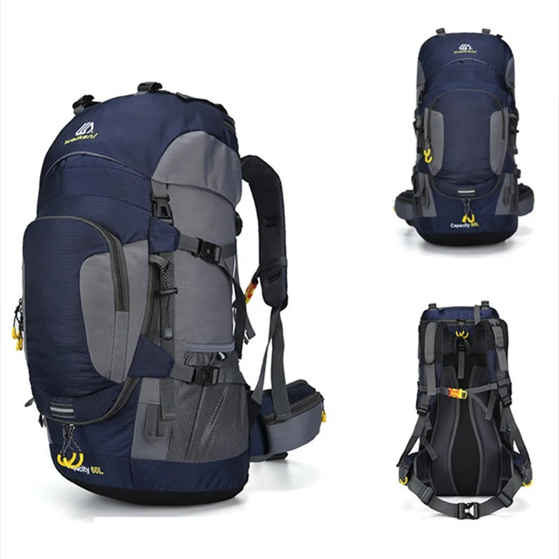 AdventurePro – Großer 60-Liter-Outdoor-Rucksack mit mehreren Taschen und Hüfttasche