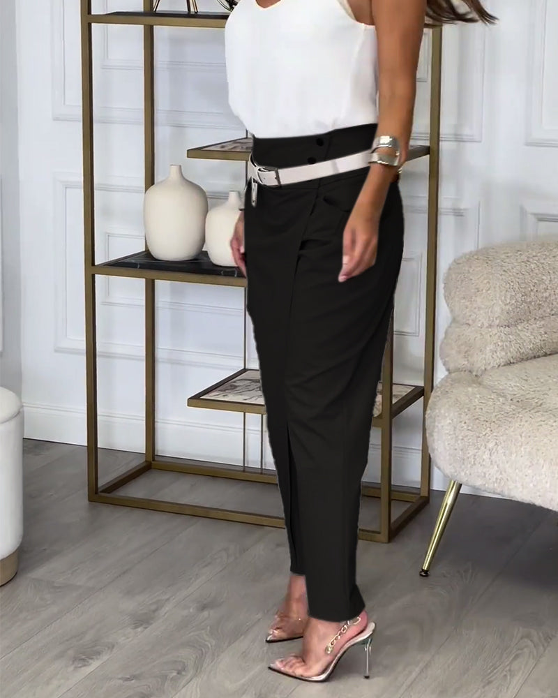 Elena – Elegante drapierte Hose mit verstellbarem Schnallengürtel