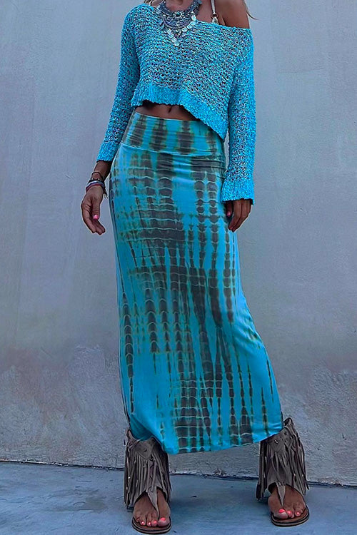 Safa – Hoch taillierter Tie Dye Rock mit verstellbarem Bund und fließender Form