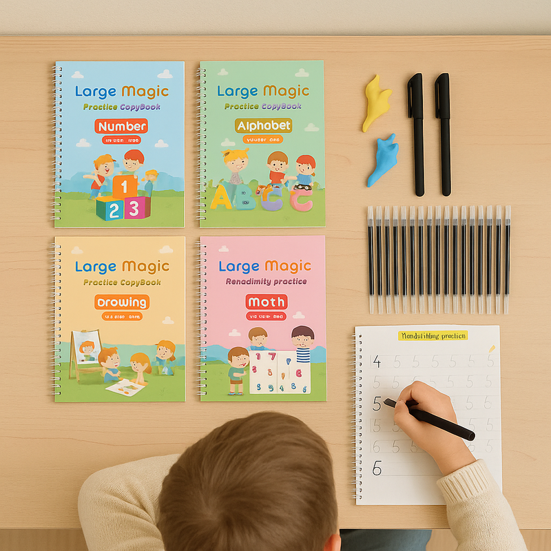 WriteSprout – Kalligrafie Schreibheft Satz mit Buchstaben Zahlen und Zeichnungen