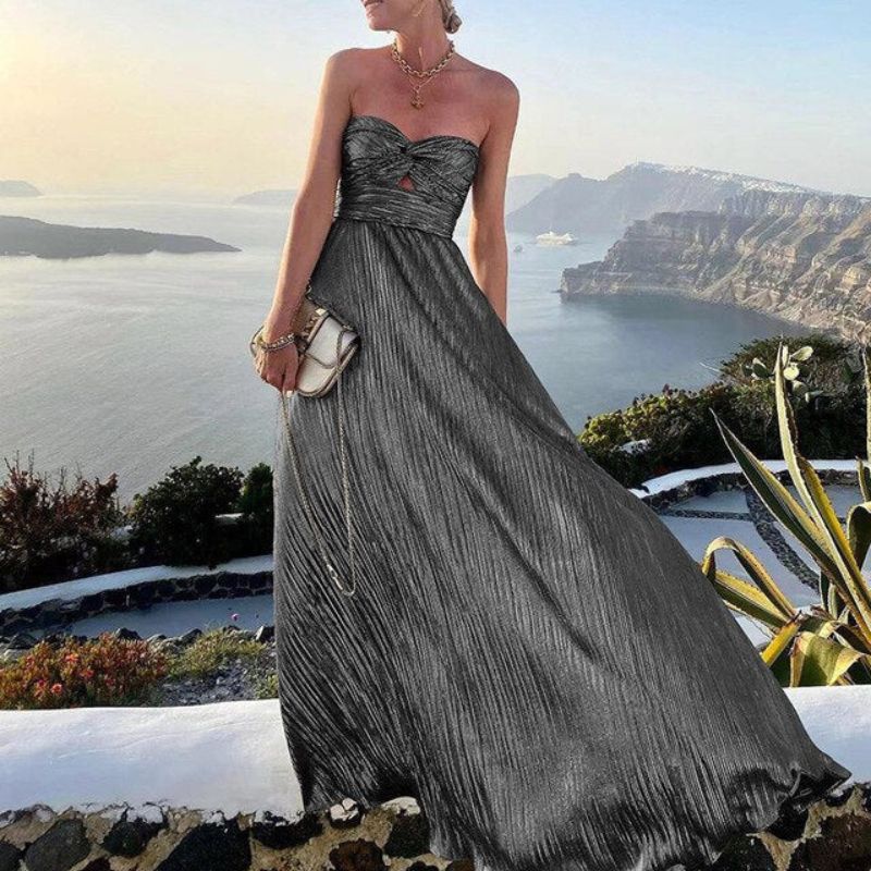 Patrice – Elegantes langes Maxikleid mit schulterfreiem und ärmellosem Design