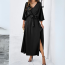 Zulema - Stylisches Kleid mit V Ausschnitt langen Ärmeln und Gürtel