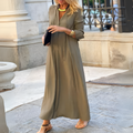 Barbara - Lässiges V Ausschnitt langes Maxikleid mit langen Ärmeln
