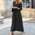 Barbara - Lässiges V Ausschnitt langes Maxikleid mit langen Ärmeln