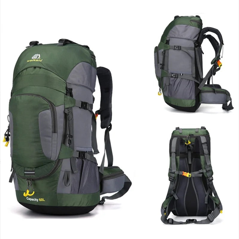 AdventurePro – Großer 60-Liter-Outdoor-Rucksack mit mehreren Taschen und Hüfttasche