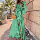 Zayla - Luxuriöses langärmeliges Boho Drucken Langes Kleid mit Gürtel