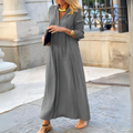 Barbara - Lässiges V Ausschnitt langes Maxikleid mit langen Ärmeln
