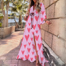 Zayla - Luxuriöses langärmeliges Boho Drucken Langes Kleid mit Gürtel