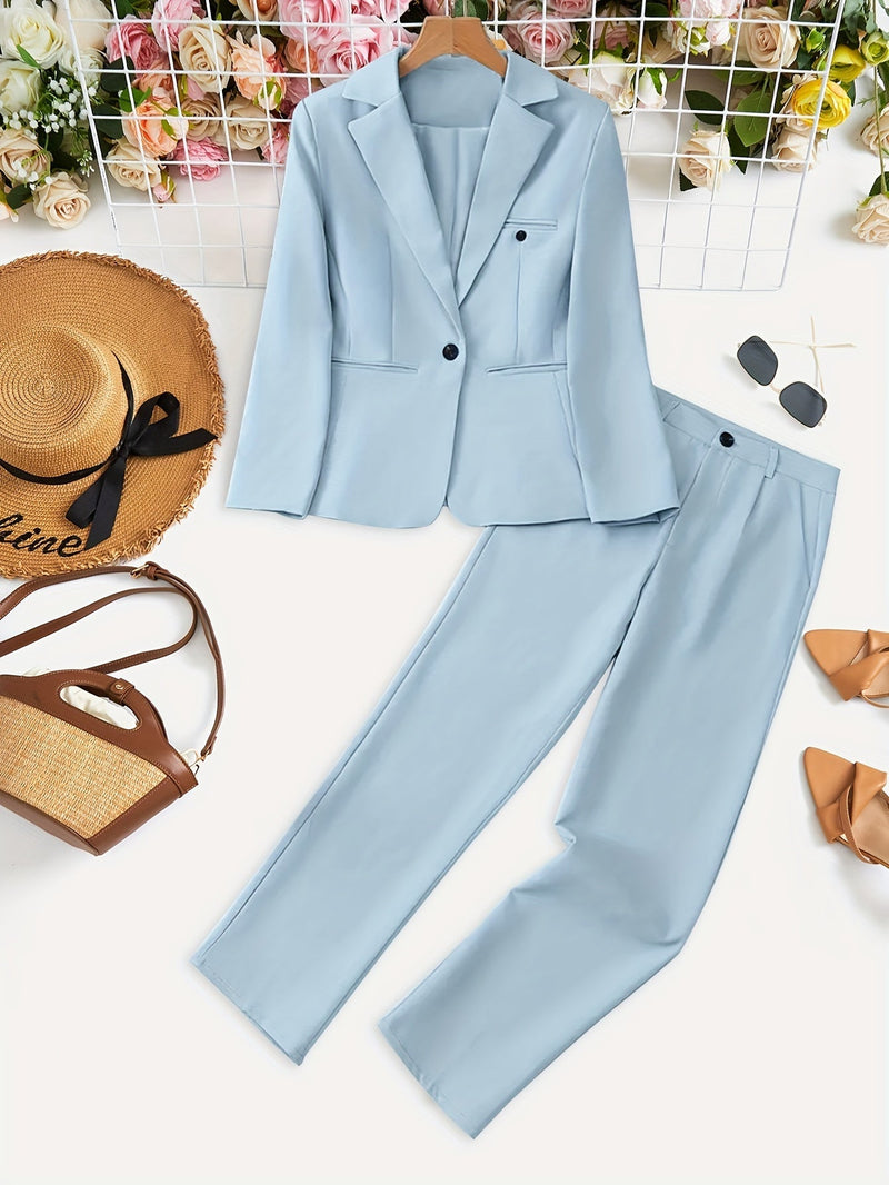 Mina - Reverskragen Blazer Hohe Taille Hosen Zweiteiliges Set