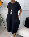 Sunniva – Stylisches Kurzarmkleid mit Rundhalsausschnitt und Taschen