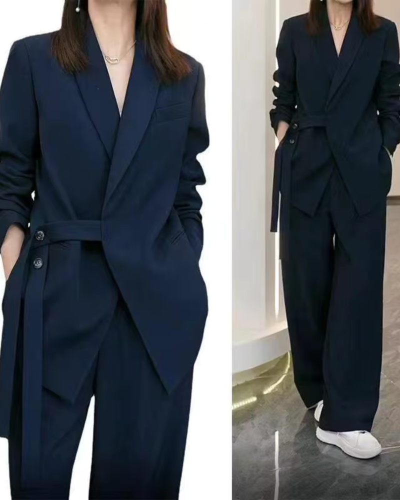 Selina – Modisches Zweiteiler Satz mit Reverskragen Blazer mit und Hose mit weitem Bein