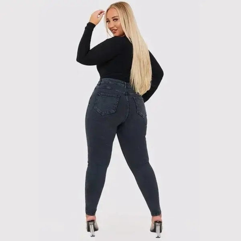 Frieda – Lässige Hohe Taille Schlanke Passform Knöchellange Hose mit Knopfta