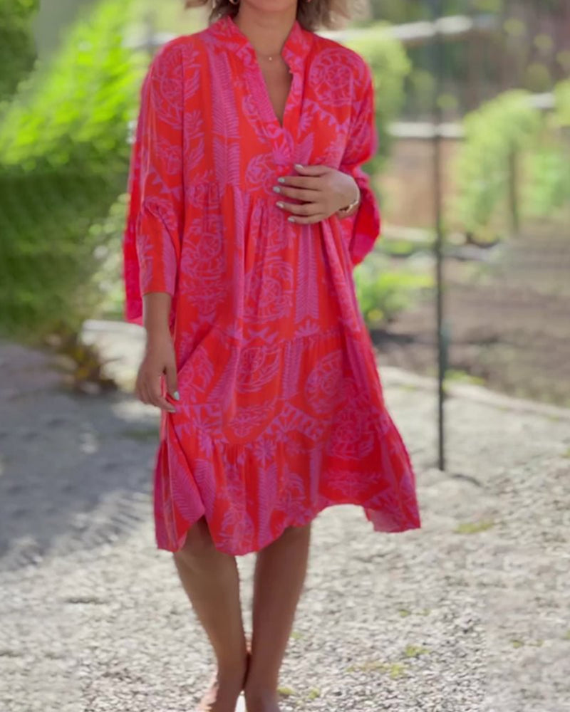 Mia - Lässiges Kleid Mit V Ausschnitt Und Weiten Ärmeln