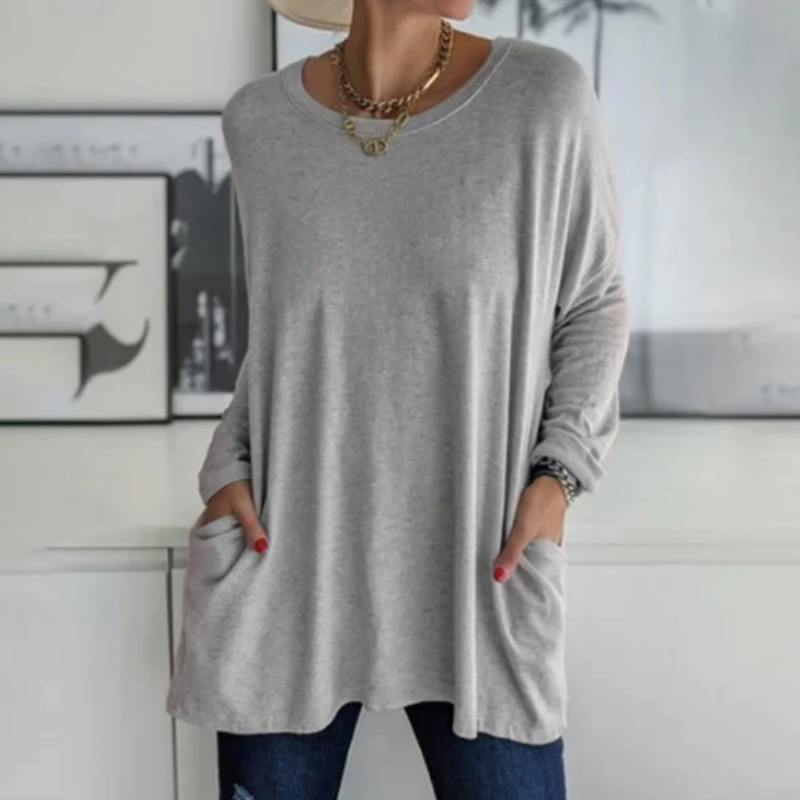 Melanie – Langarm Blusen mit lockerer Passform und Seitentaschen