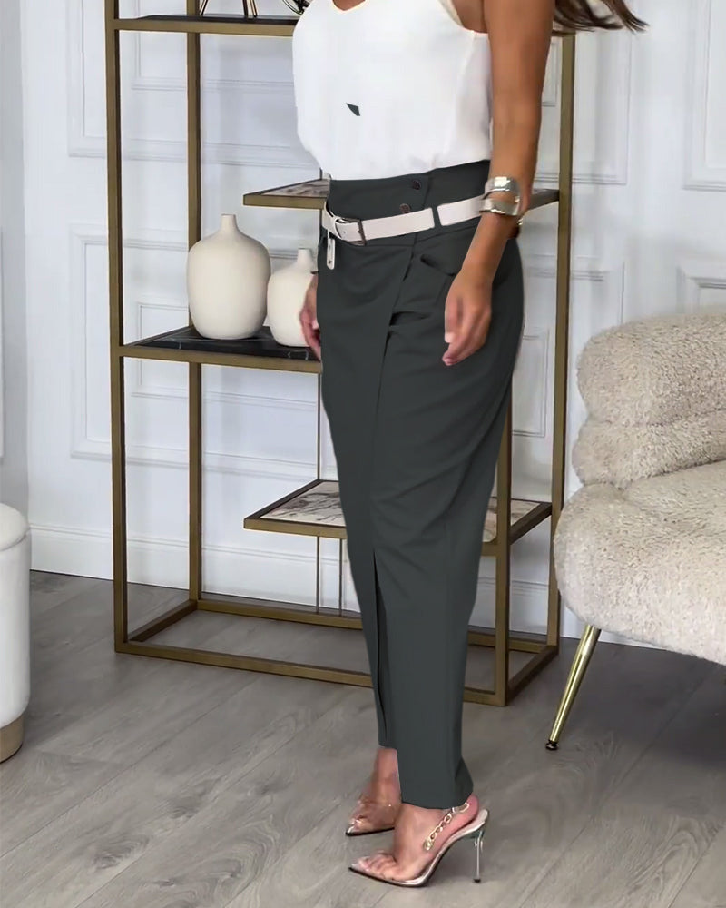 Elena – Elegante drapierte Hose mit verstellbarem Schnallengürtel