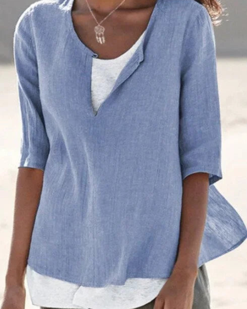 Christina - Locker sitzende Bluse mit V Ausschnitt und kurzen Ärmeln