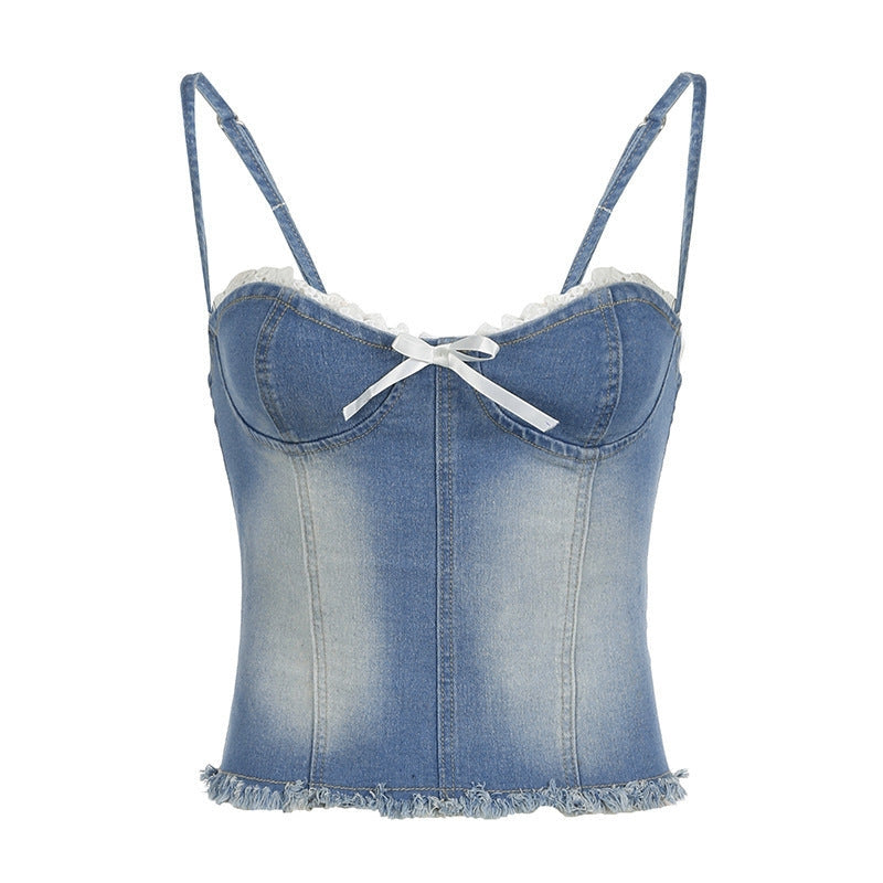 Anna – Schlanke Passform Spaghettibluse mit Schleifendesign