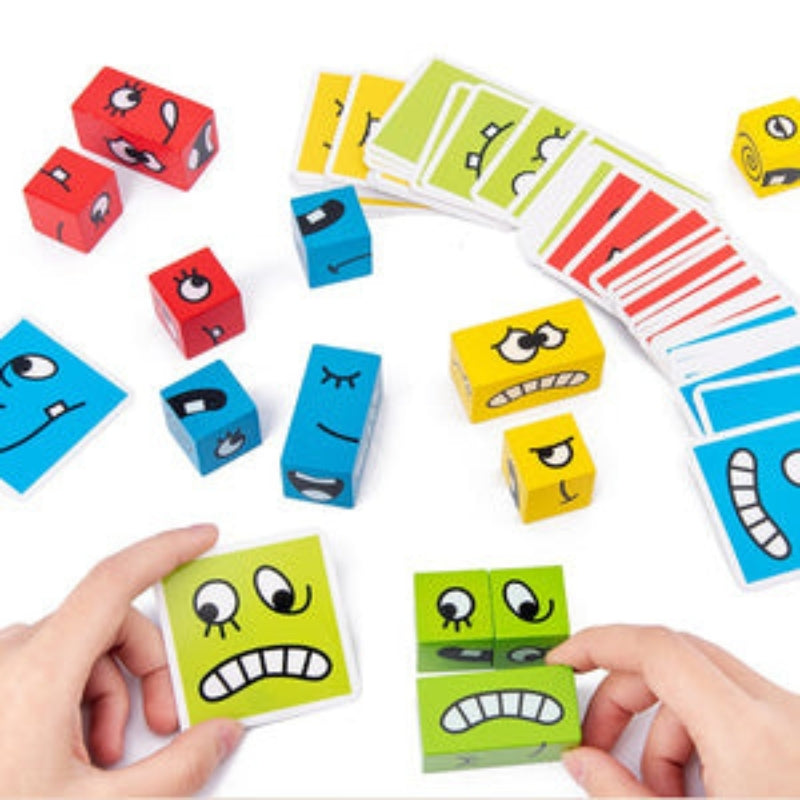 FaceForm – Ausdrucksblock-Puzzlespiel mit Emotionskarten und Zuordnungsherausforderung