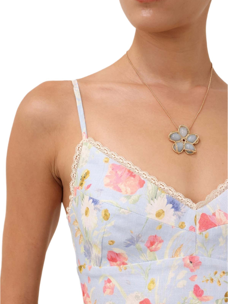 Hannah – Ärmelloser Blumendruck Minikleid mit Spaghettiträgern