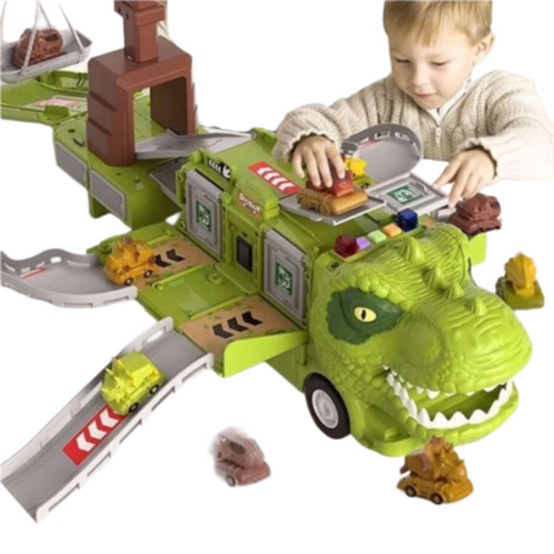 TrackMorph – Faltbarer Dinosaurier Truck Spielzeug mit transformierendem Schienensystem und beweglichen Teilen