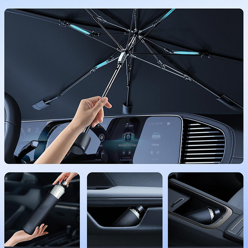 ShadeShield – Faltbarer Sonnenschutz im Regenschirmstil für die Windschutzscheibe Ihres Autos