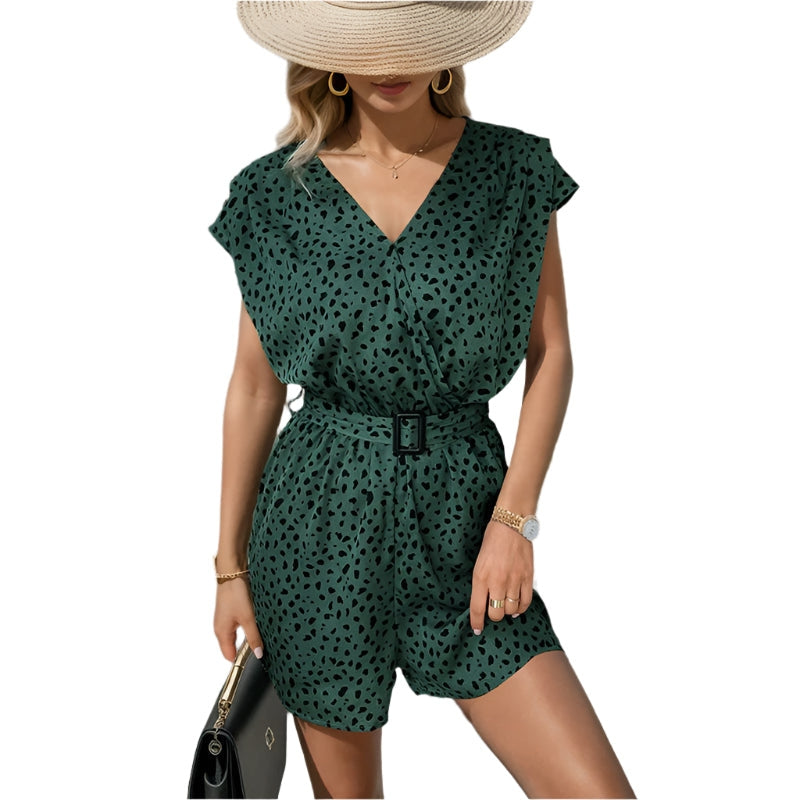 Renate – Modischer ärmelloser V Ausschnitt Jumpsuit mit Leopardenmuster