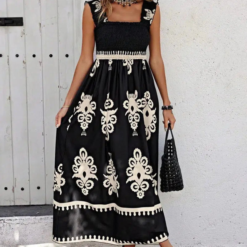 Daria – Modisches ärmelloses bedrucktes Kleid mit breiten Trägern lockeren Schnitt