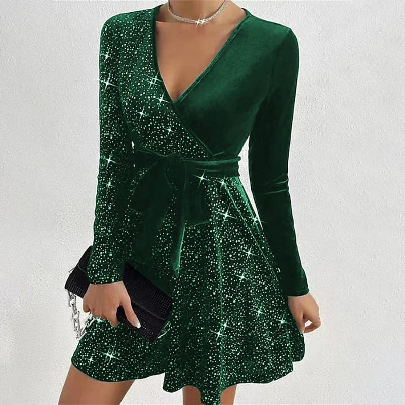 Leonie - Elegantes V Ausschnitt Minikleid mit langen Ärmeln