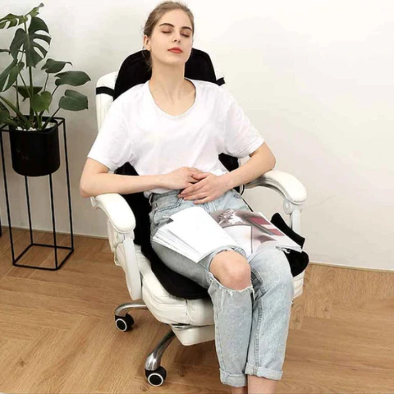 CalmiSeat – Beheiztes Massagestuhlkissen mit Nackenstütze und tragbarem Entwerfen