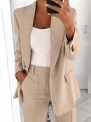 Alina – Elegantes Zweiteiler Satz mit Langarm Reverskragen Blazer und Hose mit weitem Bein