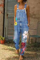 Zyana – Ärmelloser Jumpsuit mit Blumenmuster verstellbaren Trägern und Taschen