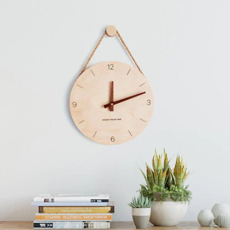 TimberTick – Hängende Seil Wanduhr mit geräuschlosem Uhrwerk und minimalistischem Entwerfen