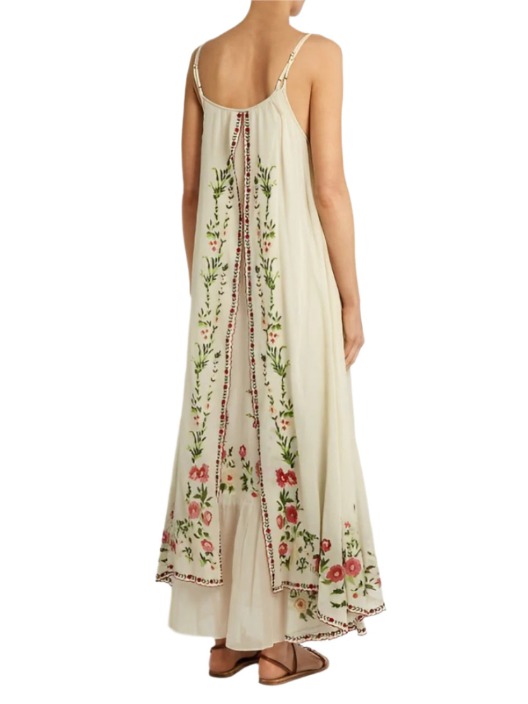 Miriam - Lässiges langes Kleid mit Blumenmuster und Spaghettiträgern