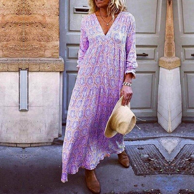 Sophie – Lässiges Langarmkleid mit V Ausschnitt und Blumendruck