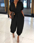 Nora – Bedruckter Jumpsuit mit Knopfleiste und kurzen Ärmeln