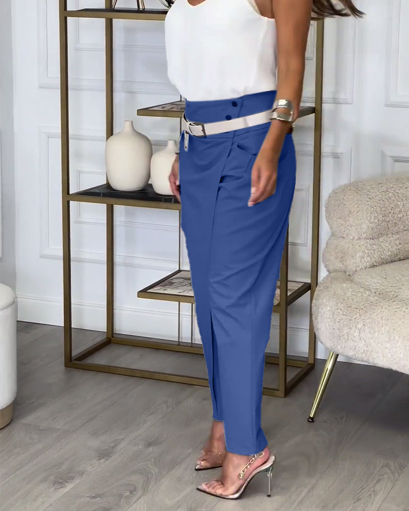 Elena – Elegante drapierte Hose mit verstellbarem Schnallengürtel