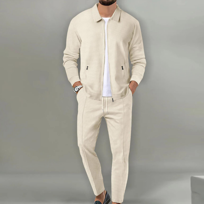 Anselm - Zweiteiliges Schlanke Passform Set mit langärmeliger Jacke mit Reißverschluss und Hose mit Kordelzug