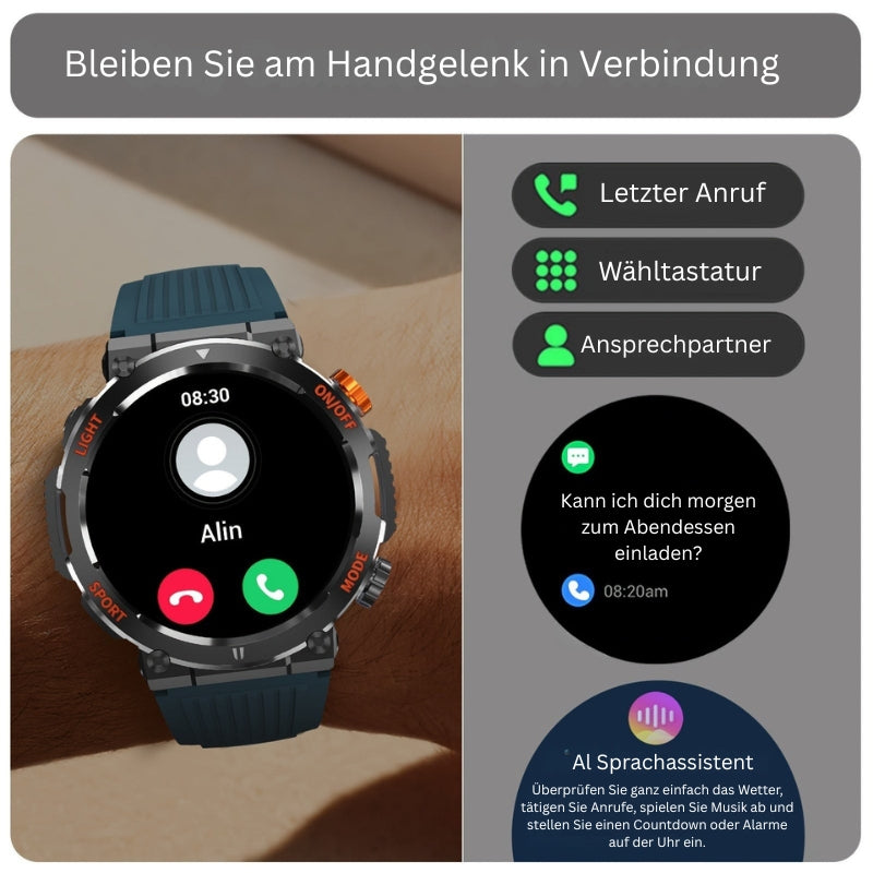 Elias – Wasserdichte Smartwatch mit LED Taschenlampe und Schlafmonitor