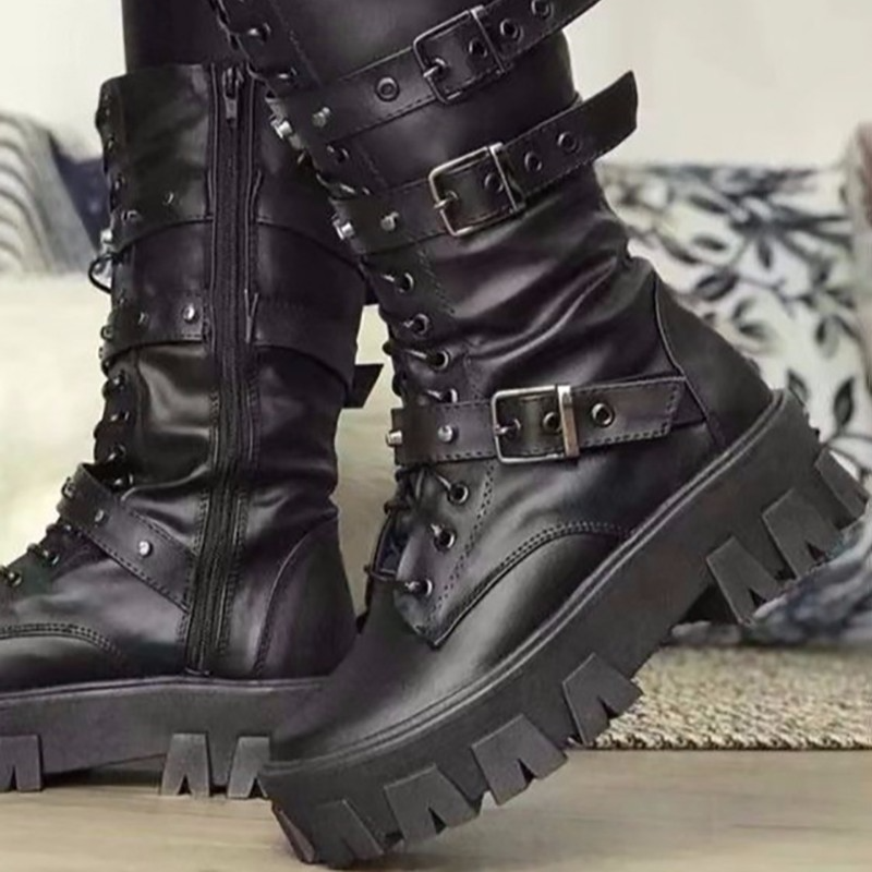 Emilia – Lässige rutschfester Sohle Stiefel mit Reißverschluss und Schnallen
