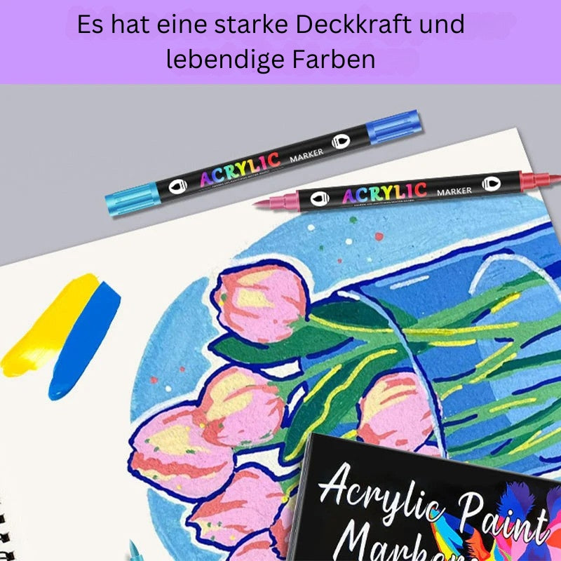 ColorFlow - Acrylic Farbmarkierungsset mit Doppelspitzen und Metallic Farben für kühne Kreationen