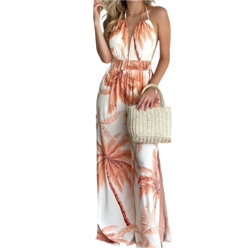 Chiara – Ärmelloser Jumpsuit mit Blumendruck und Seitenschlitz
