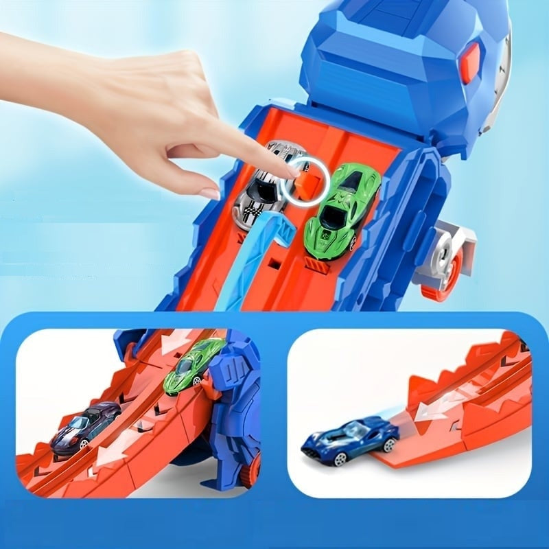 DinoDrive – Dinosaurier Transporter mit verwandelbarer Schiene und Schiebefunktion