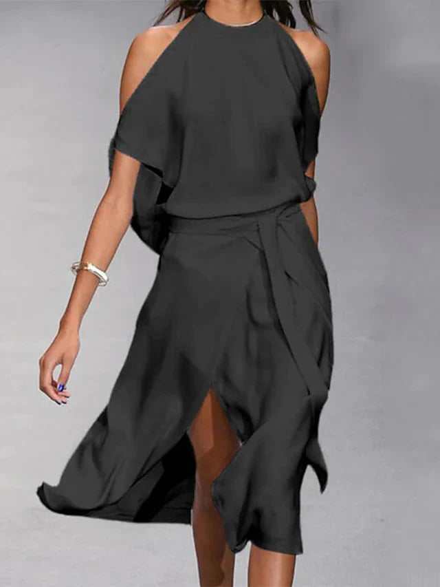 Theresa – Modisches locker sitzendes Kleid mit Rundhalsausschnitt und schulterfreiem Entwerfen