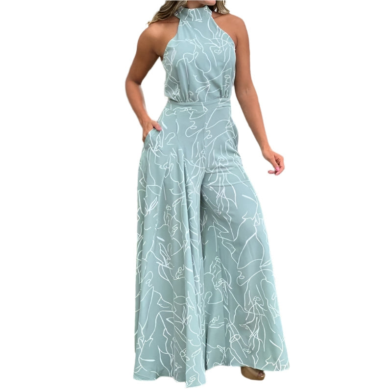 Eleni – Einzigartiger bedruckter Overall mit weitem Bein und Taschen