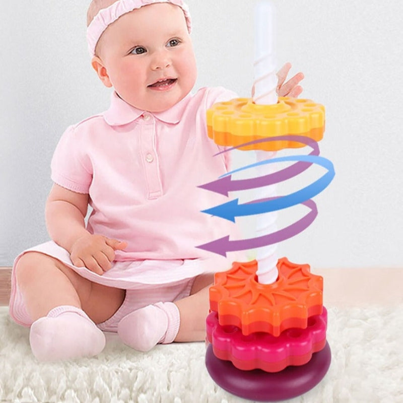 SpinStack – Rotierendes Scheibenstapelturm Spielzeug mit stabiler breiter Basis